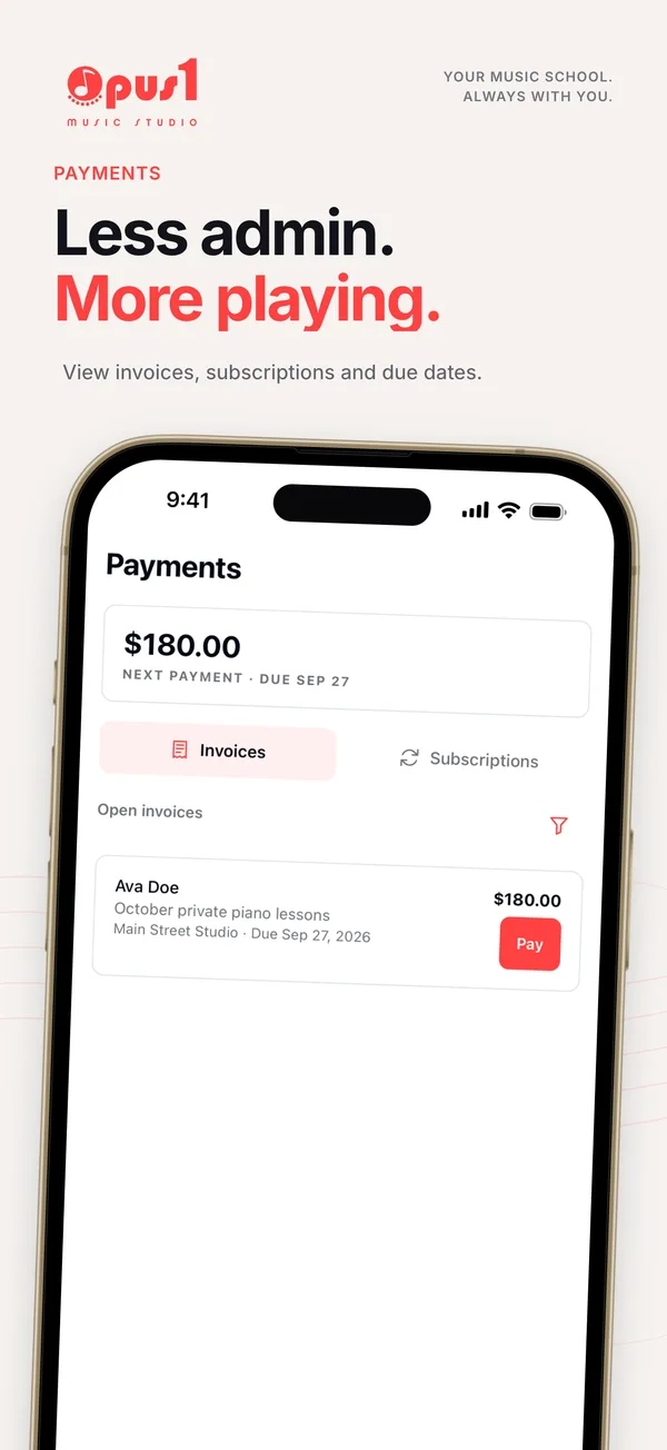 Invoices and payments in the Opus 1 app