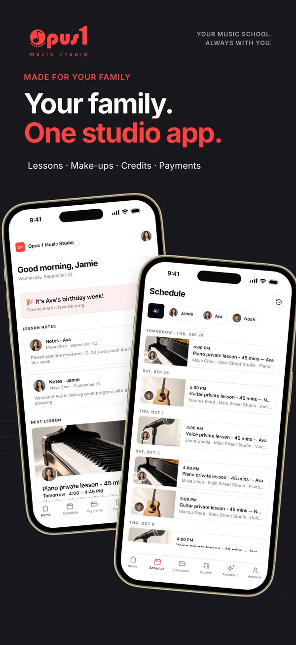 One app for the whole family: home and schedule screens