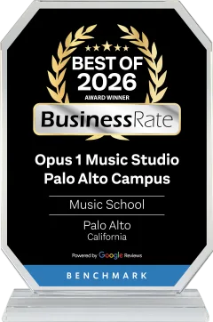 BusinessRate Best of 2026 Award Winner plaque for Opus 1 Music Studio Palo Alto Campus in the Music School category